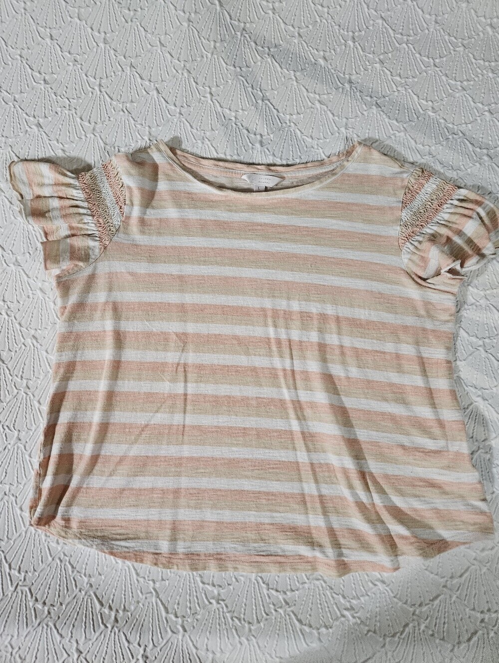Lauren Conrad Striped Short Sleeve Top in Peach and White Size L